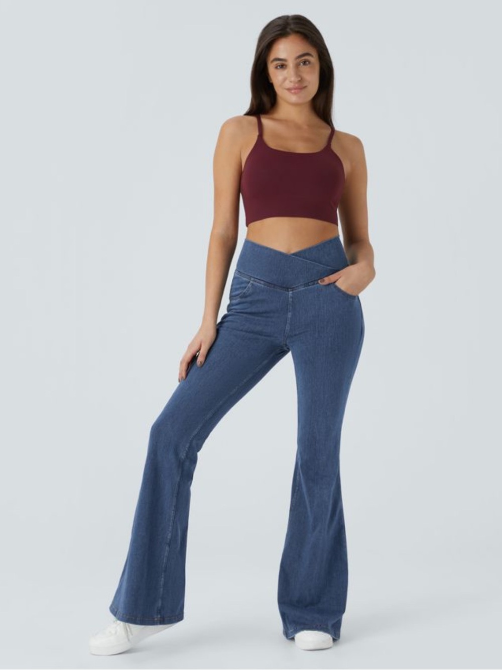 New no tags HALARA High-Waist Flare Jeans in Deep Blue Denim. S